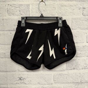 Aviator Nation Black and White Athletic Shorts with Lightning Design